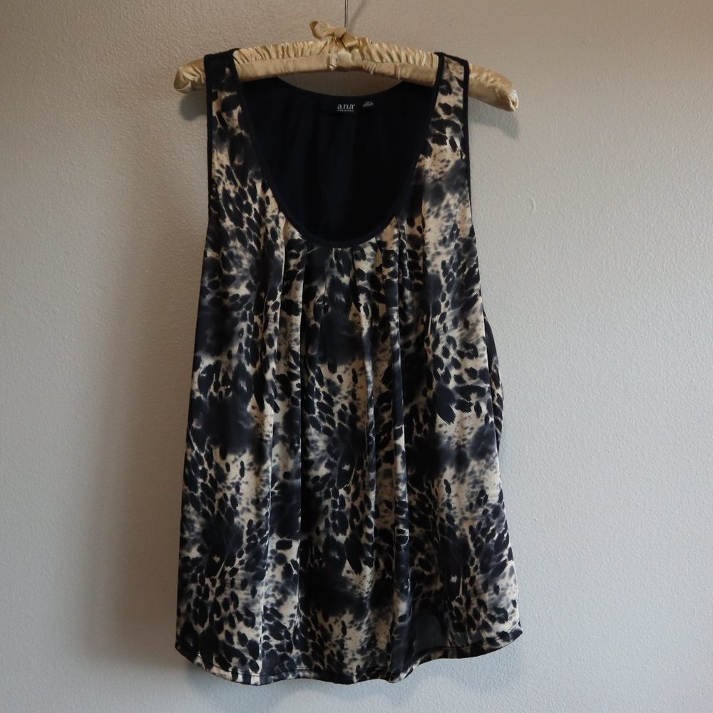 Ana Black and Tan Animal Print Racer Back Sleeveless Blouse Tank Top Size XL